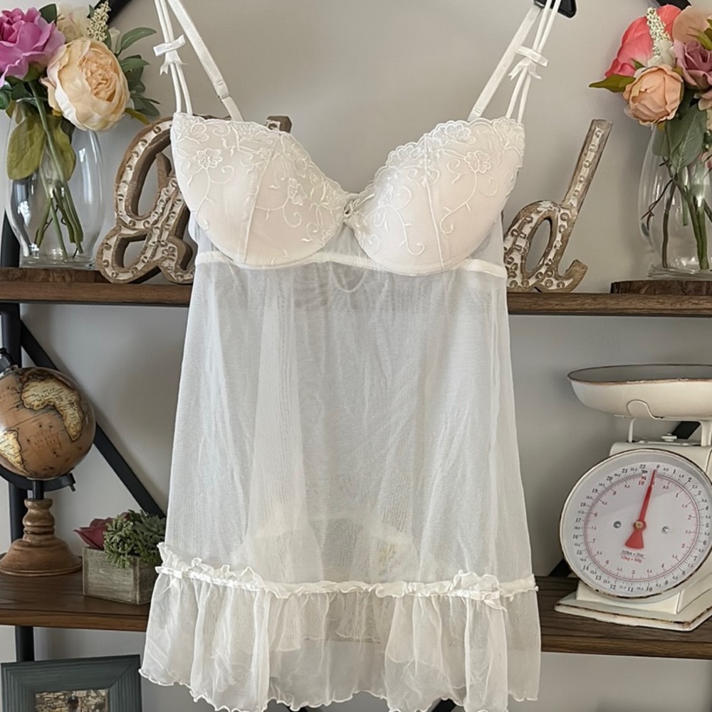 White Sheer Chemise with Ruffle Hem
